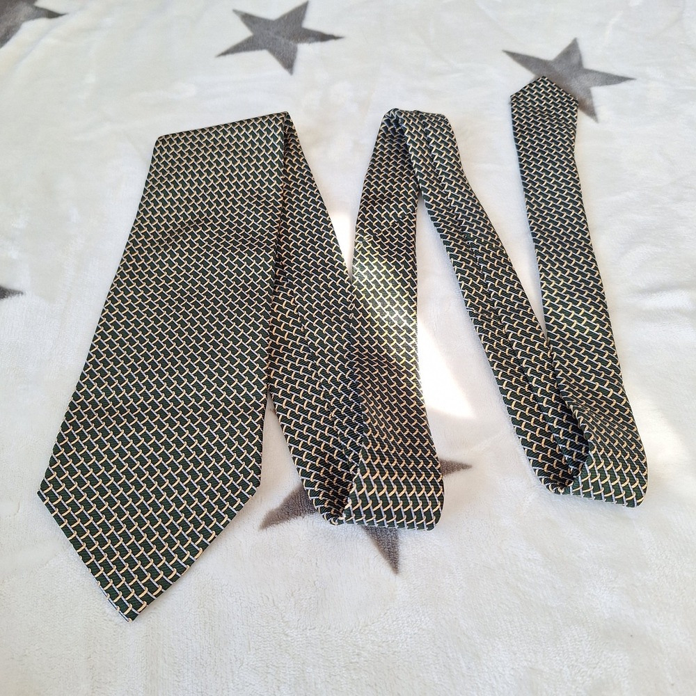 Brooks Brothers 346 Green Gold Geometric Tie Preppy Dapper Silk Wedding USA New